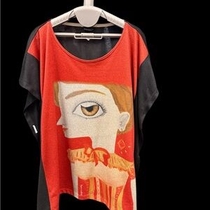 Artistic Red and Black Women's Tunic